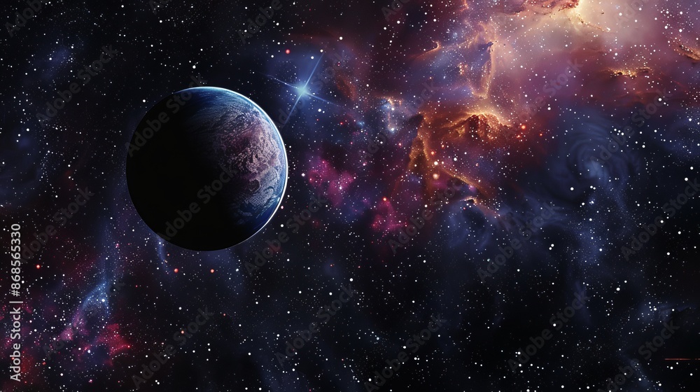 Obraz premium Vibrant Outer Space Background with Nebula Clouds and Celestial Stars - Cosmic Universe Scene in High Resolution