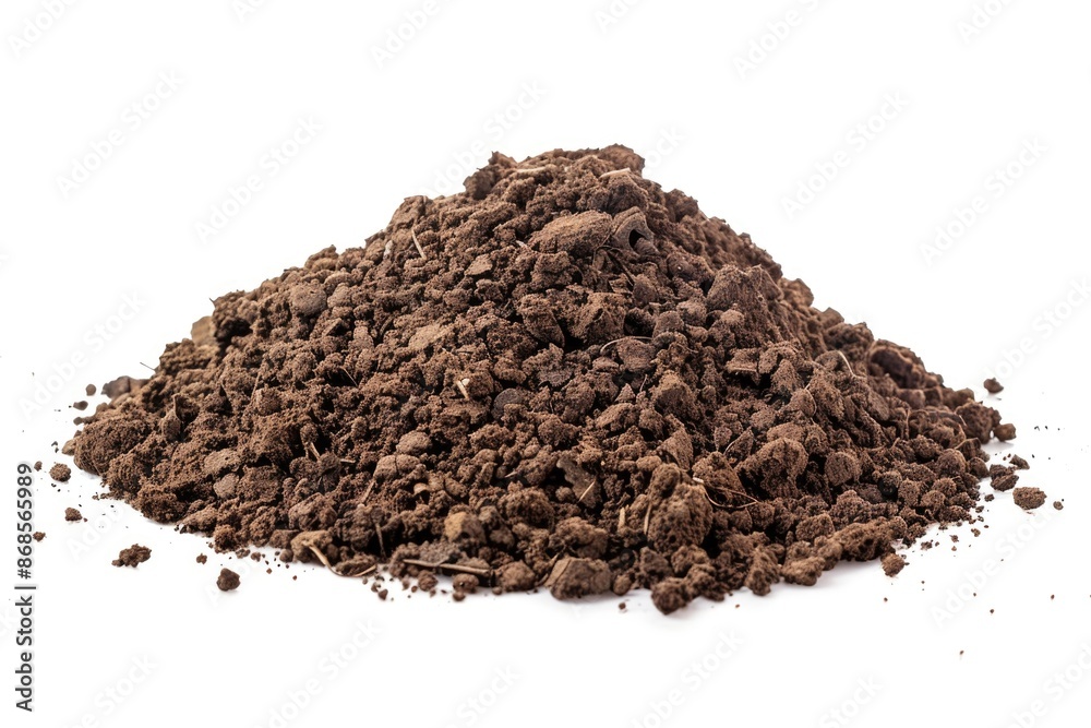 A small pile of dirt sits on a clean white surface, perfect for illustrating cleanliness or messiness