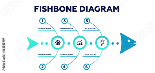 Fishbone diagram. Marketing presentation strategy and business management design information with analysis of plans and reports for vector clients
