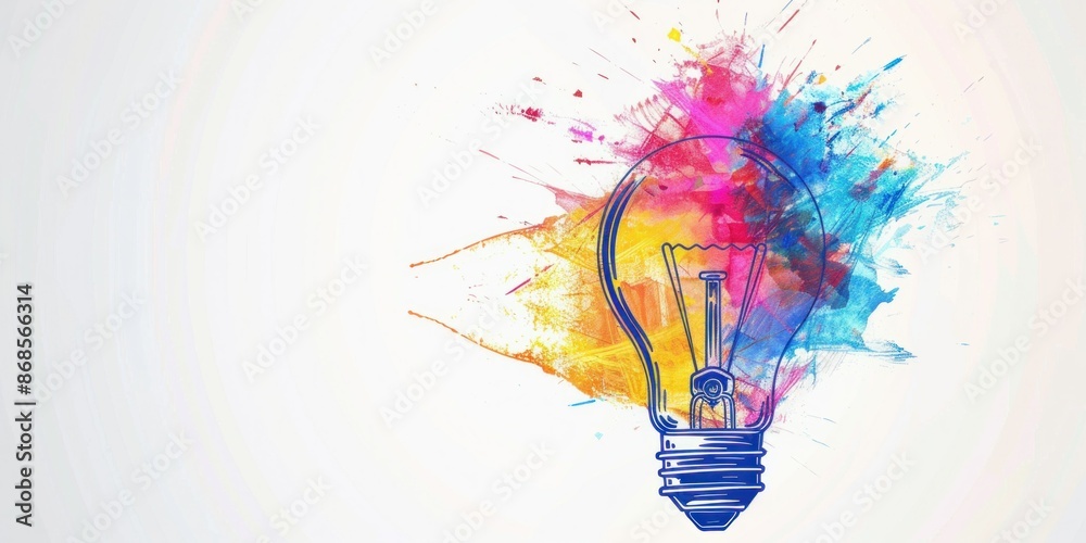 Obraz premium Colorful paint splashes lightbulb on white background for artistic inspiration and creativity concept