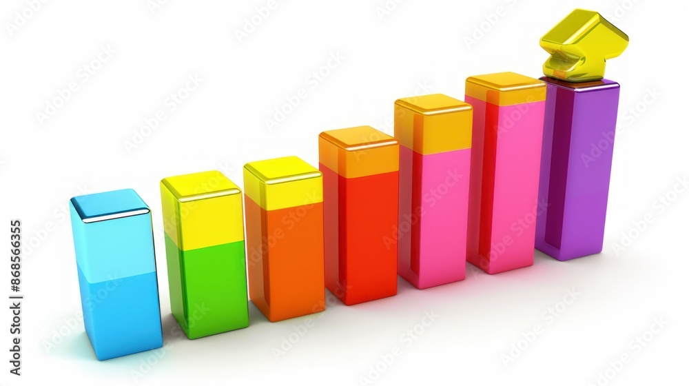 Colorful Bar Graph with Gold Arrow Showing Growth Colorful Bar Graph with Gold Arrow Showing Growth
