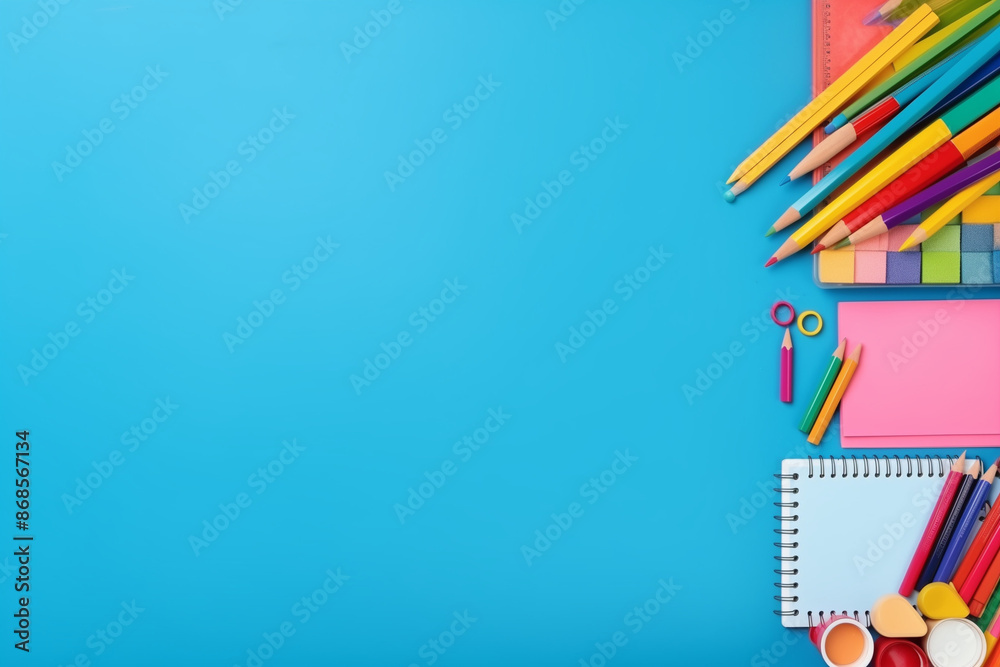 Back to school decorations, flat lay, top view, copy space, frame. Generative AI tools Back to school decorations, flat lay, top view, copy space, frame. Generative AI tools