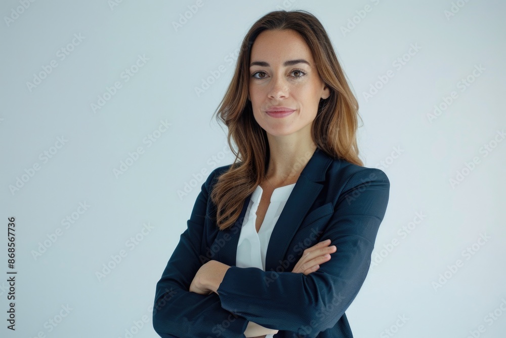 A professional woman stands confidently with her arms crossed, wearing a business suit A professional woman stands confidently with her arms crossed, wearing a business suit