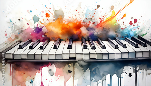 Φωτογραφία Abstract colorful piano keyboard on watercolor illustration painting background on Generative AI