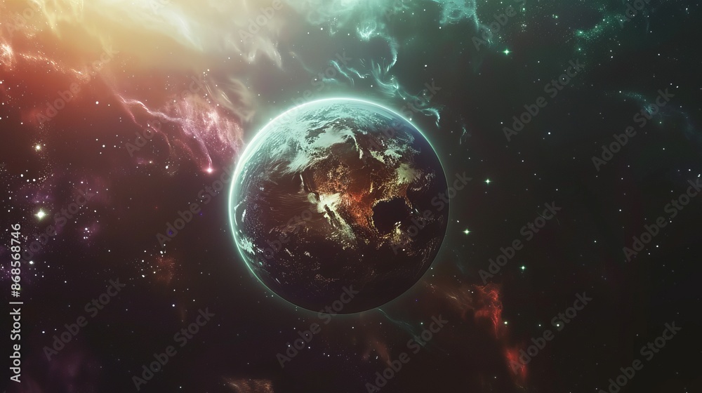 Stunning View of a Vibrant Blue Planet in the Vastness of Space with Stars and Galaxies in the Background Stunning View of a Vibrant Blue Planet in the Vastness of Space with Stars and Galaxies in the Background
