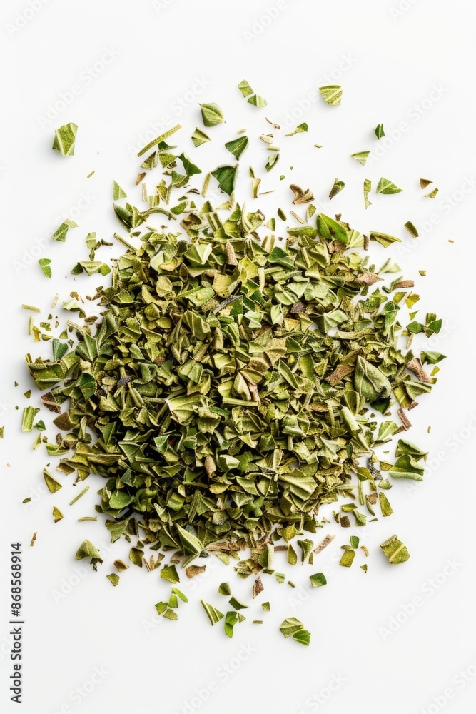 A collection of fresh green leaves stacked on a clean white surface A collection of fresh green leaves stacked on a clean white surface
