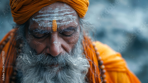 Close-Up of Elderly Indian Man's Face in Orange