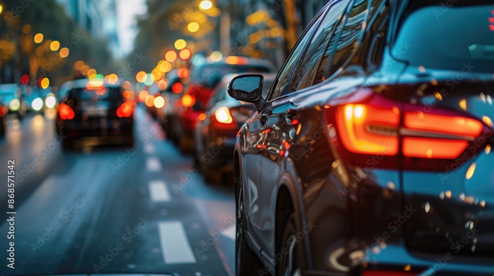 A busy city street with heavy traffic flow and tall buildings in the background A busy city street with heavy traffic flow and tall buildings in the background