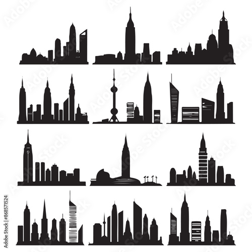 Set of  Silhouette City icon 