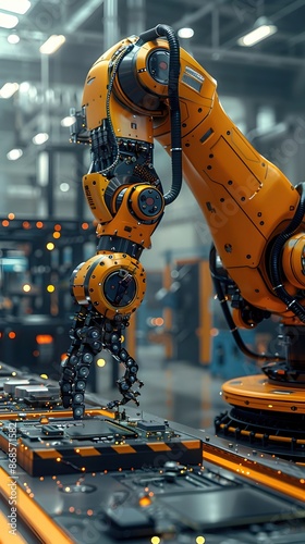 Highly Advanced Programmable Robotic Arm Manipulating Microchip Prototype in Tech Development Environment