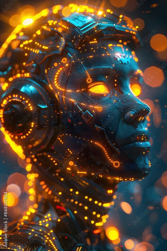 Powerful Digital Deity Commanding the Skies Amidst Glowing Binary Symbols and Aesthetics Powerful Digital Deity Commanding the Skies Amidst Glowing Binary Symbols and Aesthetics
