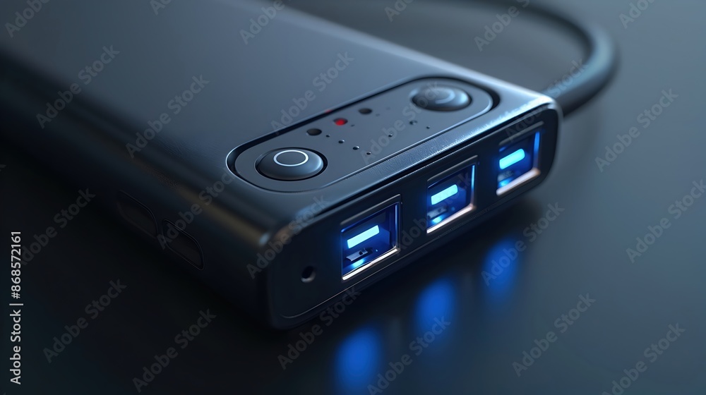 Sleek Matte Black Power Bank with Renewable Energy Charging Ports - Digital Rendering Sleek Matte Black Power Bank with Renewable Energy Charging Ports - Digital Rendering