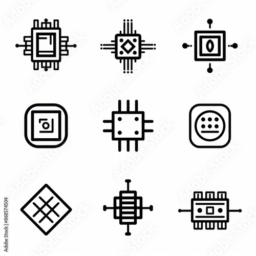 Set of Nine Simple Geometric Chip Icons