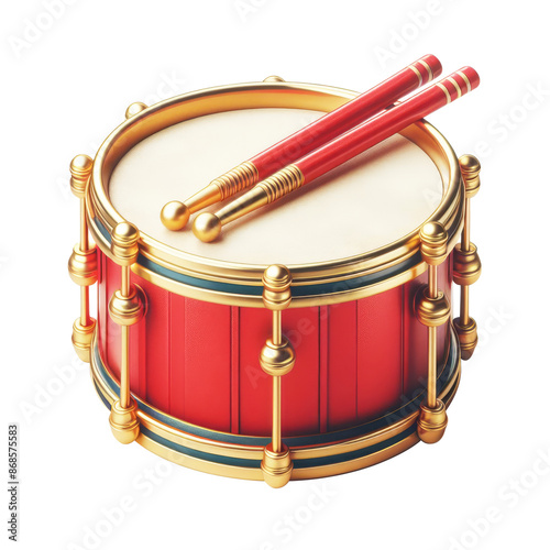 Red snare drum with sticks, Music instrument isolated on transparent background PNG Image