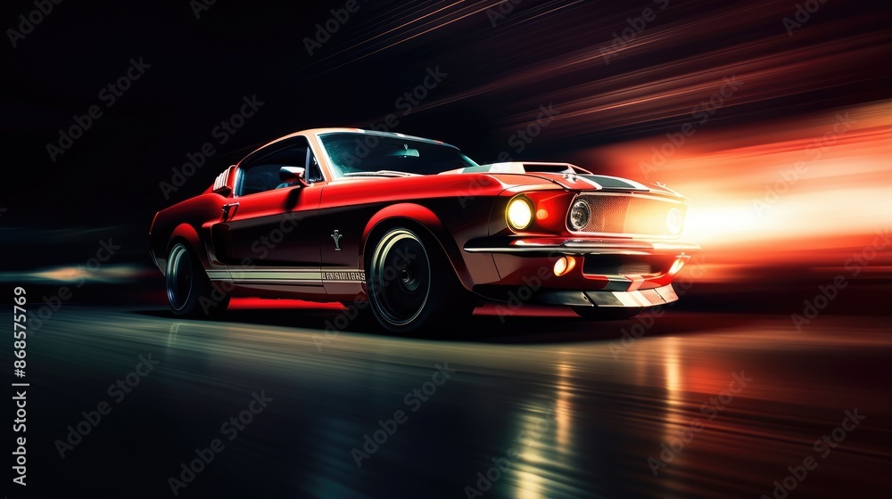Obraz premium Fast drive a sports car racing in city highway