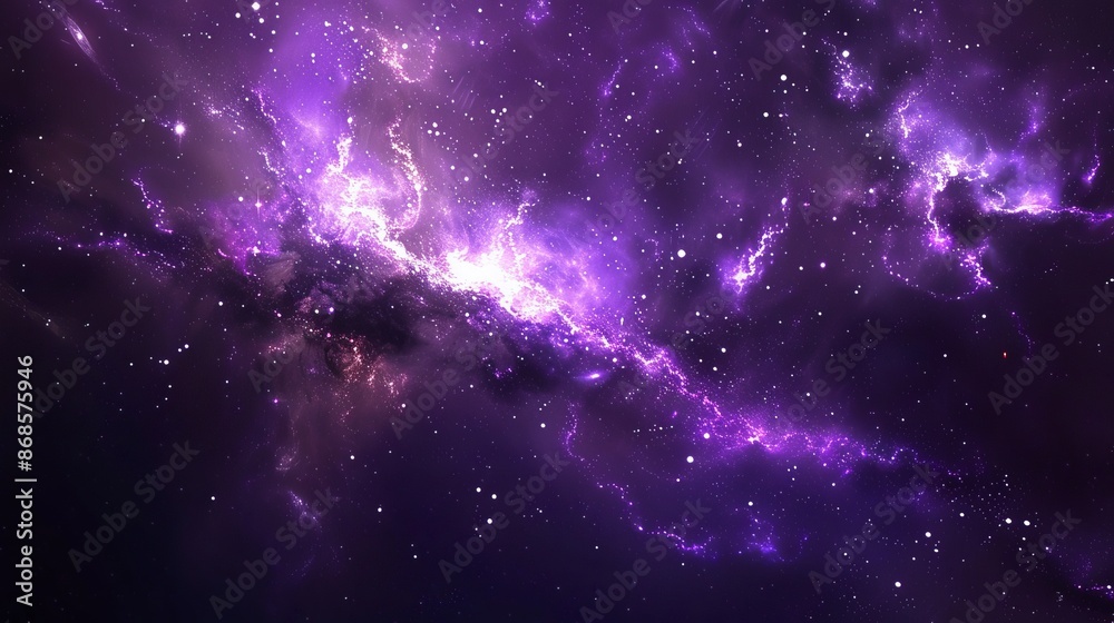 Naklejka premium Mystical Purple Space Stars Illuminating the Galaxy - Cosmic Celestial Art