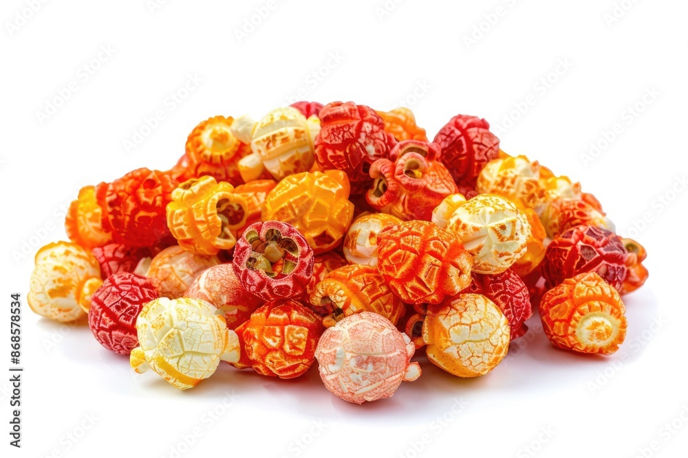 A pile of popcorn sitting on a white surface, great for food and lifestyle photography A pile of popcorn sitting on a white surface, great for food and lifestyle photography
