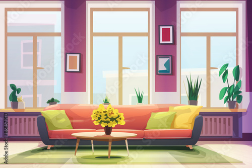 retro modern interior design at sunny day