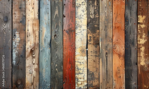 Painted wooden boards with worn look