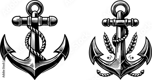 Nautical anchor vector illustration Vintage anchor illustration Black and white