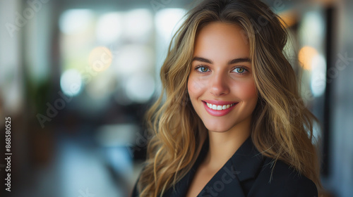 Smiling businesswoman in formal attire, holding a clipboard, isolated on white background, professional and confident, high-resolution, business portrait, corporate executive