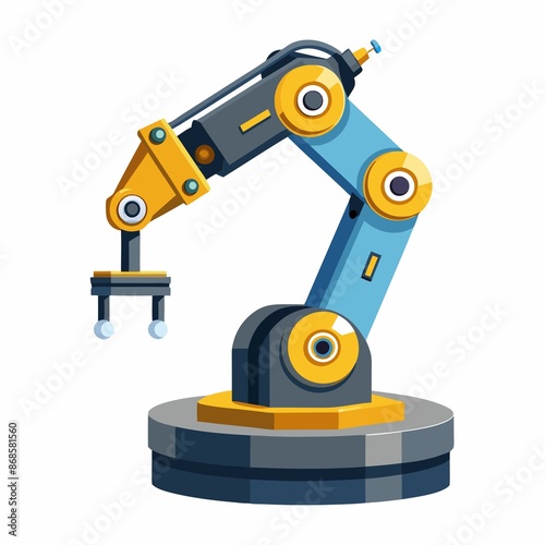 robotics, industrial, futuristic, arm, futuristic, high-tech robotic arm rests on pedestal against white backdrop