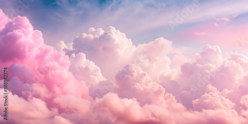 Fantasy sky with sugar cotton pink pastel clouds in a dreamy background	