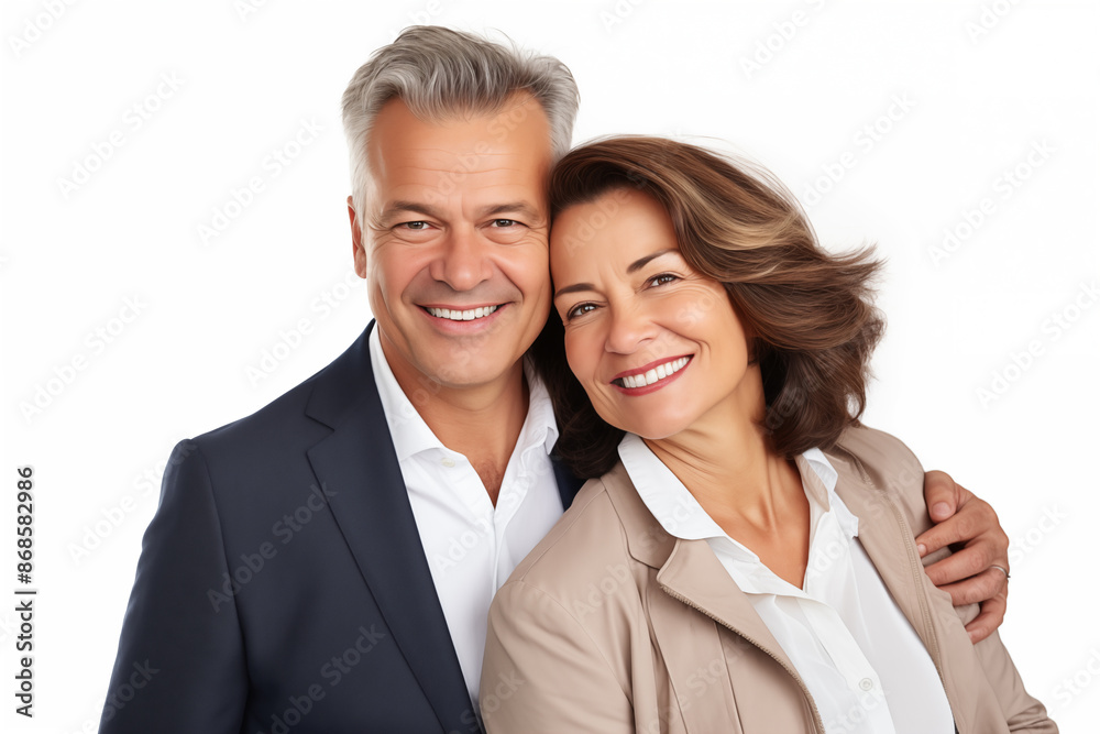Middle aged couple over isolated white background Middle aged couple over isolated white background