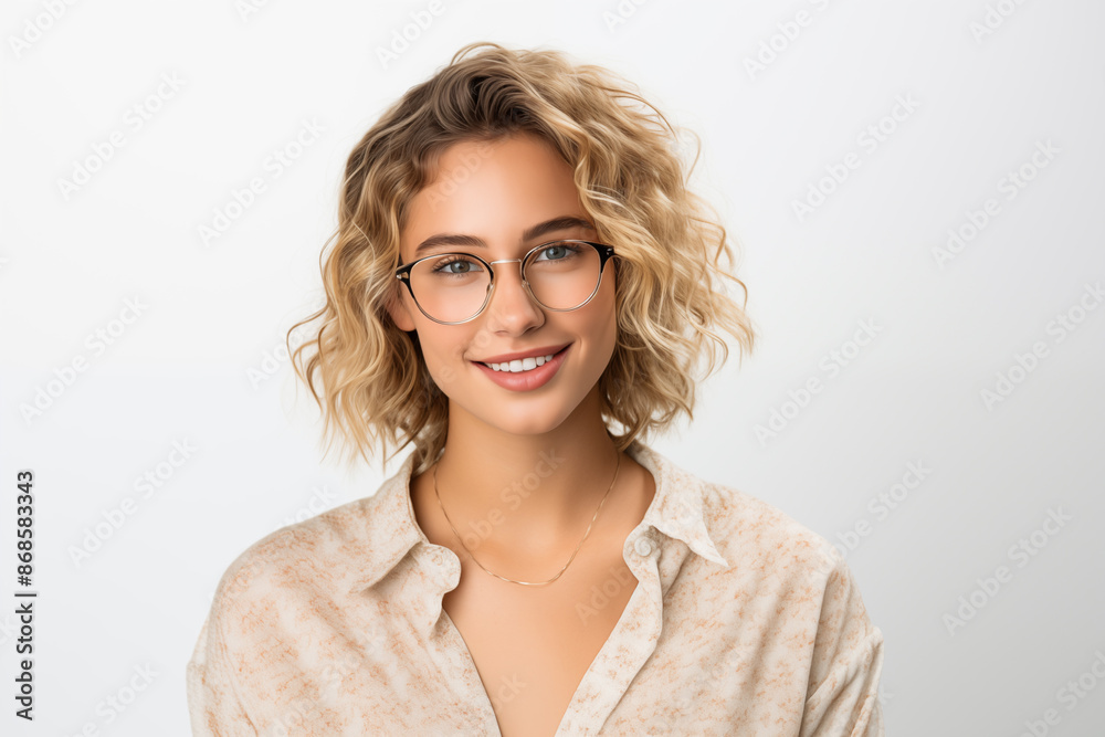 Young pretty blonde girl over isolated white background with glasses Young pretty blonde girl over isolated white background with glasses