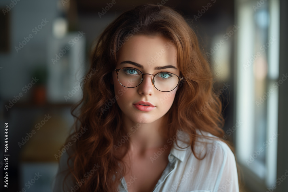 Young pretty brunette girl at indoors with glasses Young pretty brunette girl at indoors with glasses
