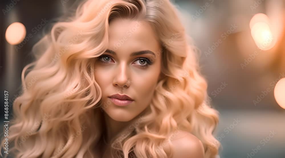 Beauty blonde girl with long and shiny wavy hair. Beautiful woman model with curly hairstyle Fashion Beauty blonde girl with long and shiny wavy hair. Beautiful woman model with curly hairstyle Fashion