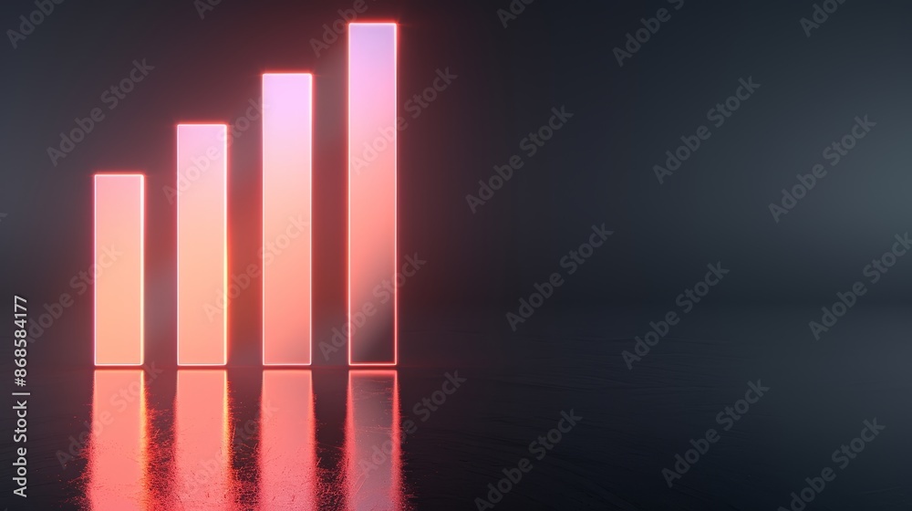 Neon bar graph in a futuristic setting, glowing bars on a sleek dark reflective surface, symbolizing technological progress and data expansion, dynamic lighting Neon bar graph in a futuristic setting, glowing bars on a sleek dark reflective surface, symbolizing technological progress and data expansion, dynamic lighting
