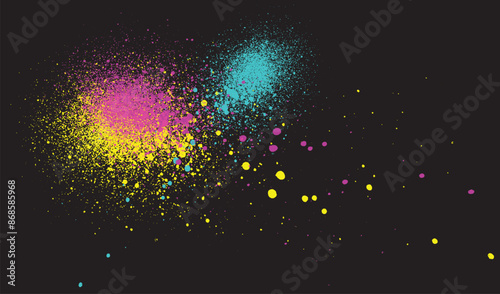Cmyk color splashing on black background