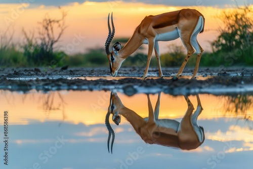 majestic impala reflection in waterhole at dusk african wildlife photography