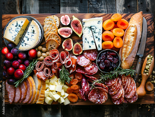 Planche apéro copieuse avec charcuterie, légumes, fruits