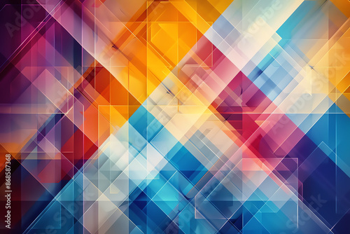 Abstract geometric background with vibrant colors, layered shapes, dynamic patterns, modern and eye-catching, Digital Art, High Detail