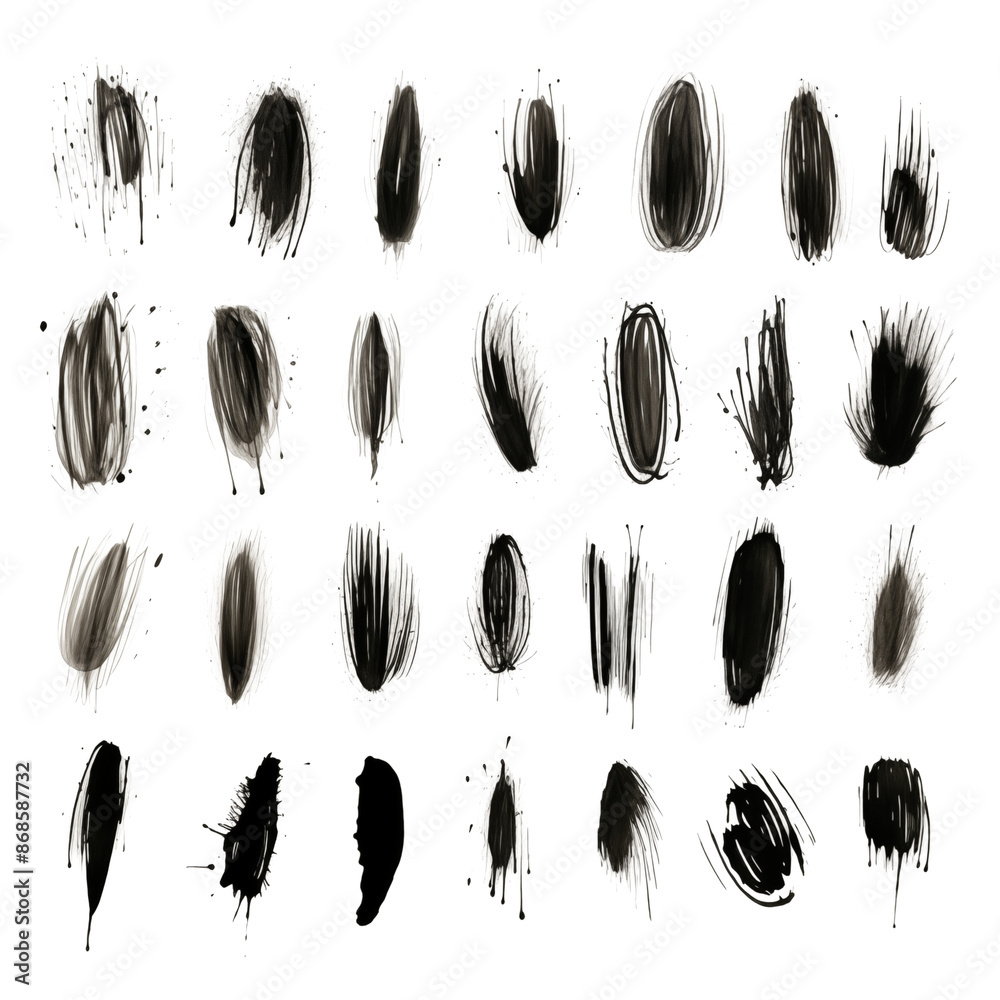 Set of black paint brush strokes isolated on transparent background. Set of black paint brush strokes isolated on transparent background.
