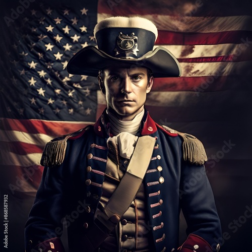 A young man dressed as an American patriot during the American Revolutionary War