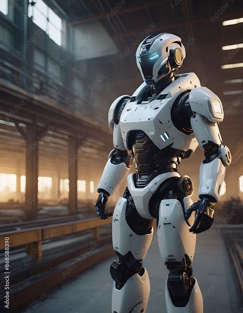 Futuristic Construction Robot in Industrial Setting. Generative Ai Futuristic Construction Robot in Industrial Setting. Generative Ai