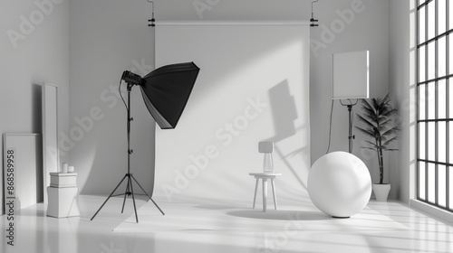 studio photo view with white background and surrounding lighting