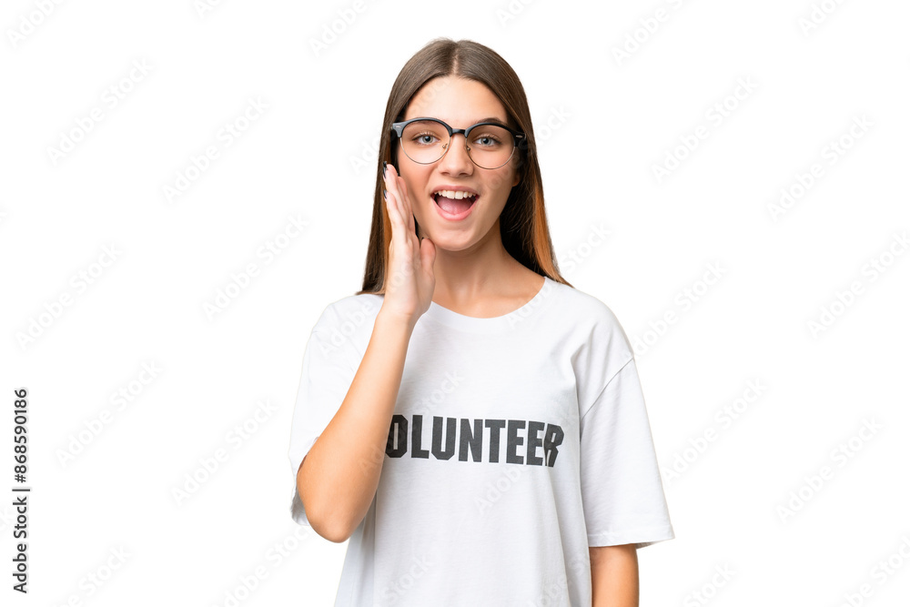 Teenager volunteer caucasian girl over isolated background with surprise and shocked facial expression Teenager volunteer caucasian girl over isolated background with surprise and shocked facial expression