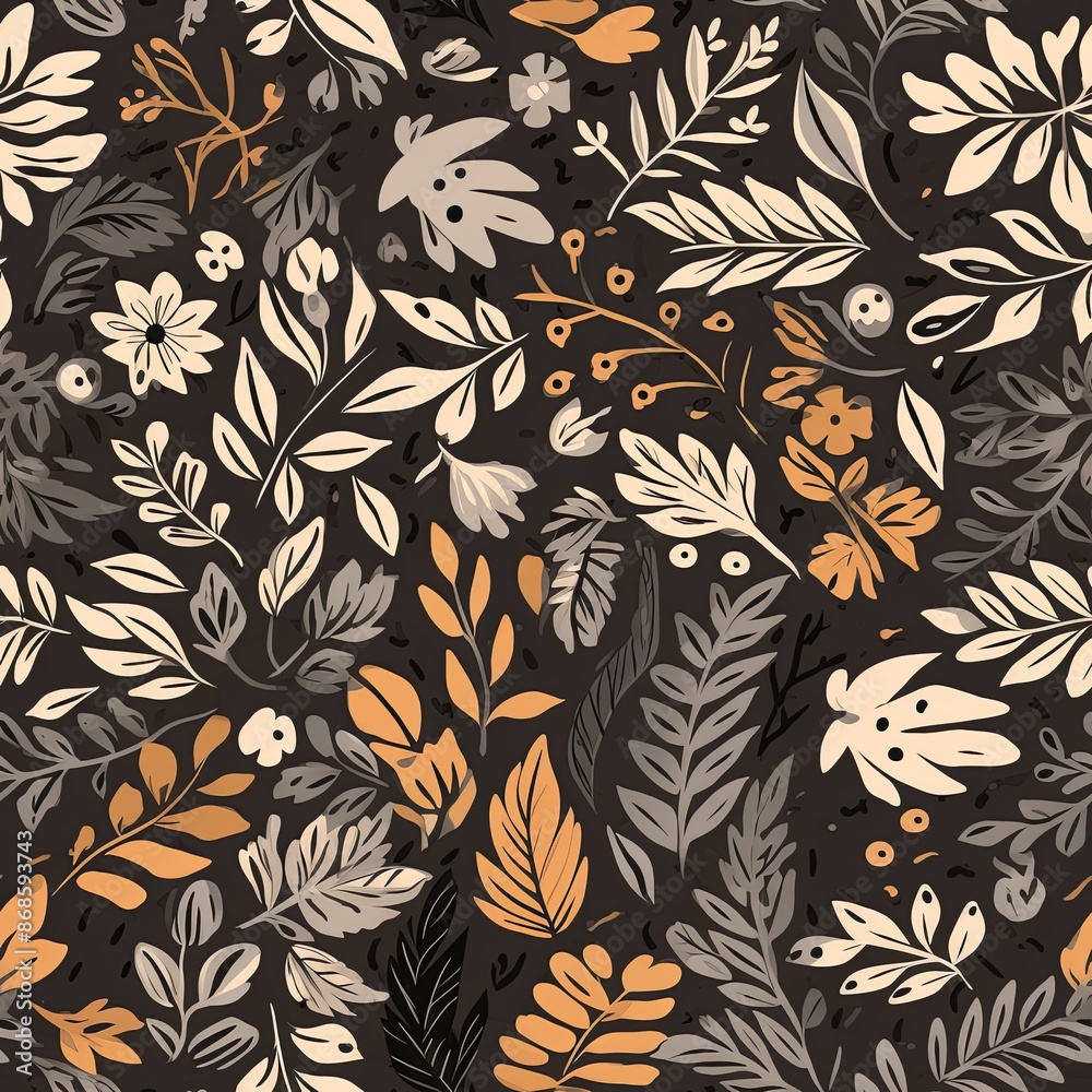 Abstract floral lino cuts of leaves and flowers designed in a random pattern Abstract floral lino cuts of leaves and flowers designed in a random pattern