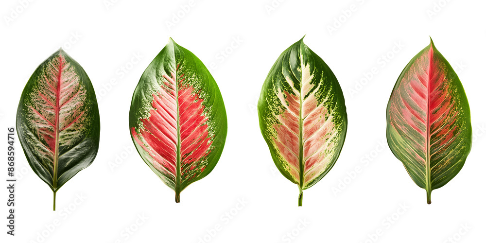 Fototapeta premium Collection of Aglaonema Leaves isolated. group of green leaf cut out.