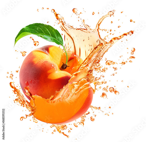 peaches in juice splash isolated
