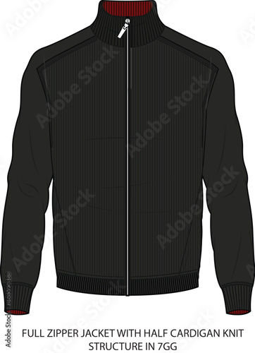 Full zip high neck jacket with cardigan stitch 