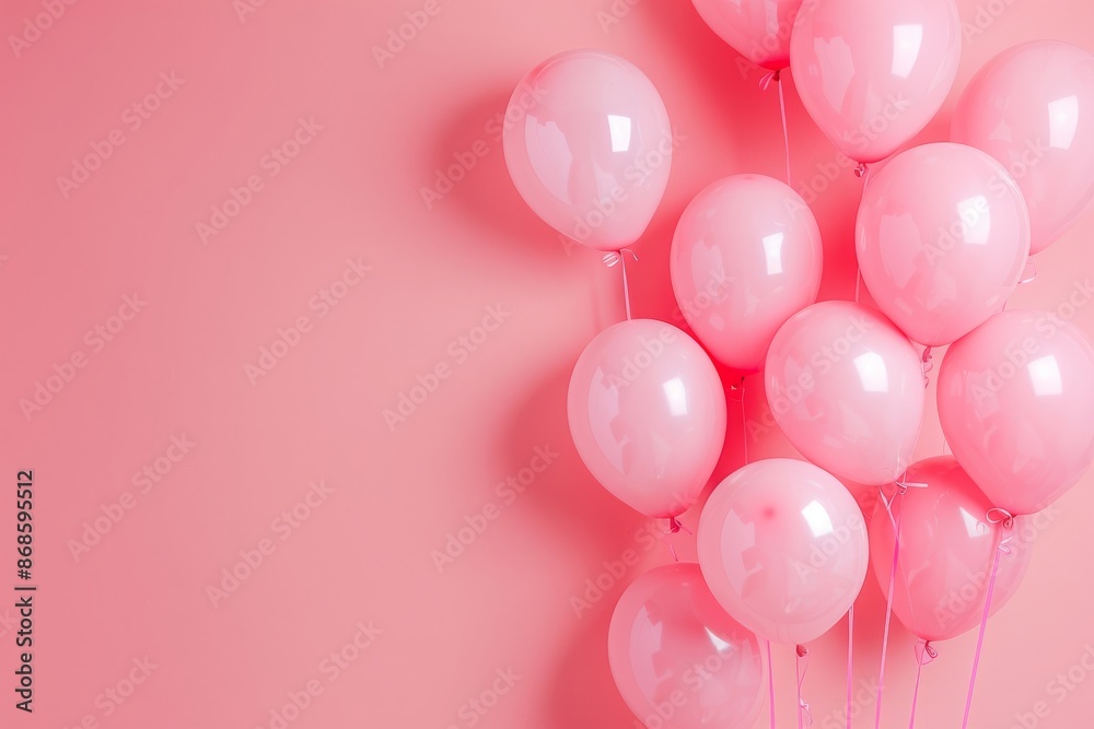 Pink colored balloons on light pink background, Group of pink pastel party balloons on soft background Pink colored balloons on light pink background, Group of pink pastel party balloons on soft background