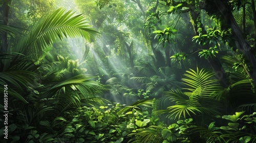 Digital Alert on Deforestation in Lush Green Rainforest - Environmental Conservation Concept