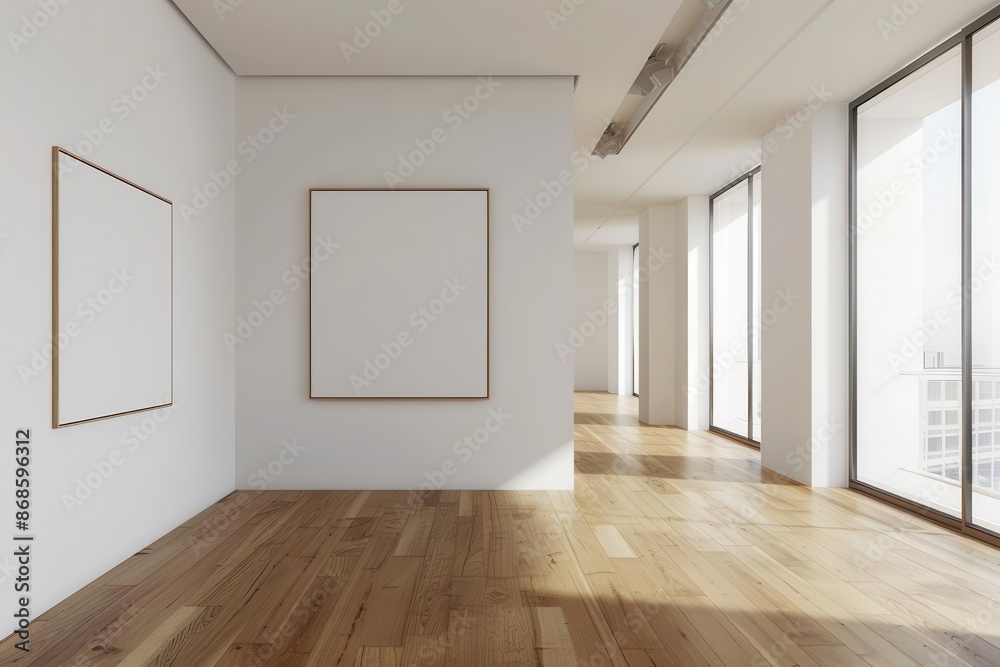 Fototapeta premium minimalist living room interior with empty wall for artwork display modern architecture 3d rendering