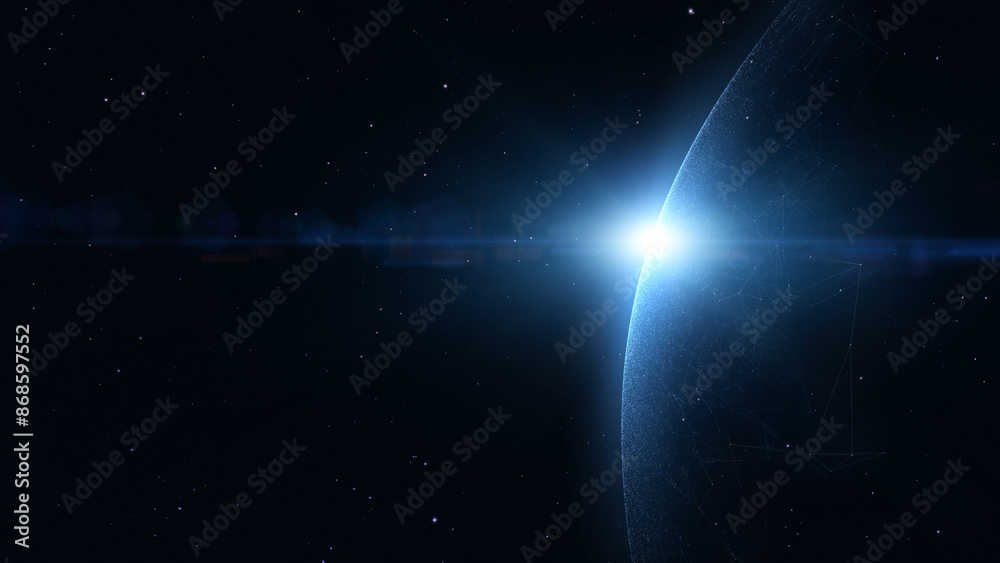 Fototapeta premium Deep dark space with with planet and stars illustration background. 