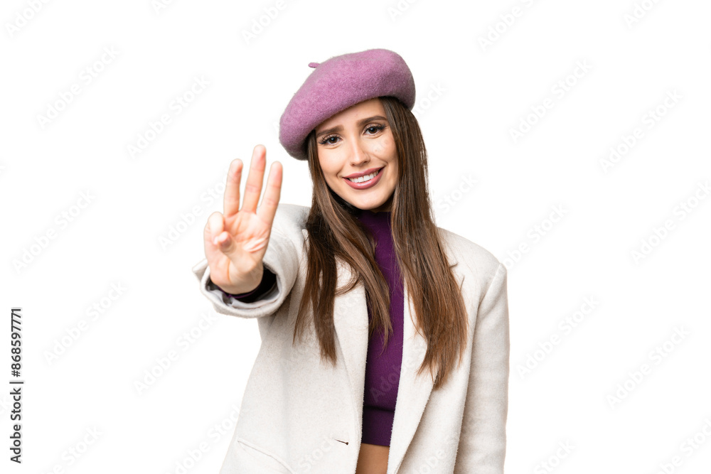 Young beautiful woman over isolated chroma key background happy and counting three with fingers Young beautiful woman over isolated chroma key background happy and counting three with fingers